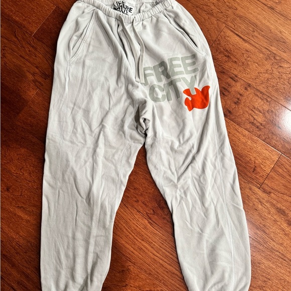 Free City Light Gray Sweatpants with Orange Logo - Picture 1 of 5